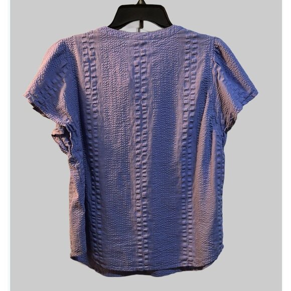 J. Jill Women’s Top Medium Petite Purple Flutter Sleeve Textured 100% Cotton - Picture 2 of 7